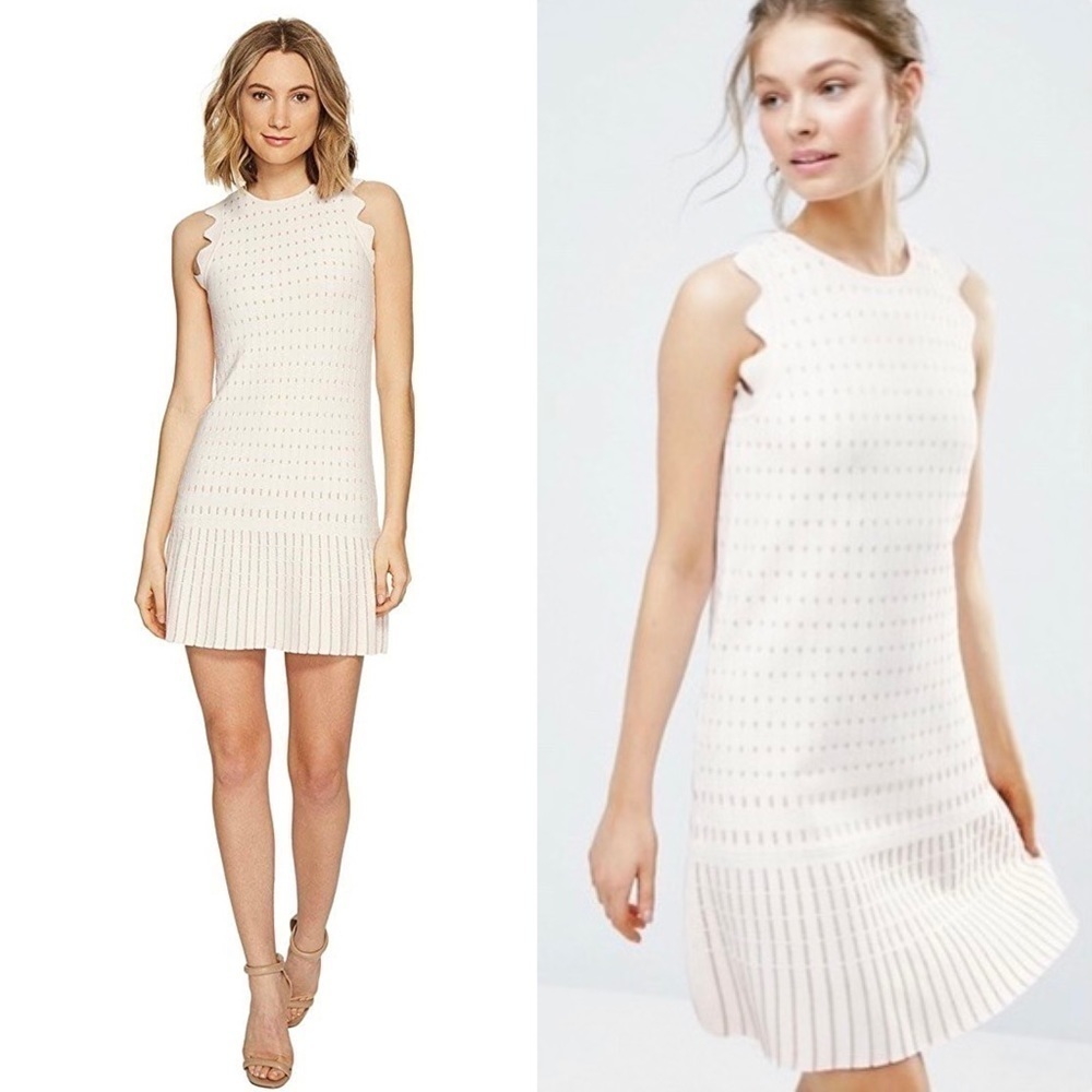 NWT TED BAKER‎ Gold Embroidered Knit Sleeveless Ruffle Flip Skirt Shift Dress 12 - Picture 5 of 16